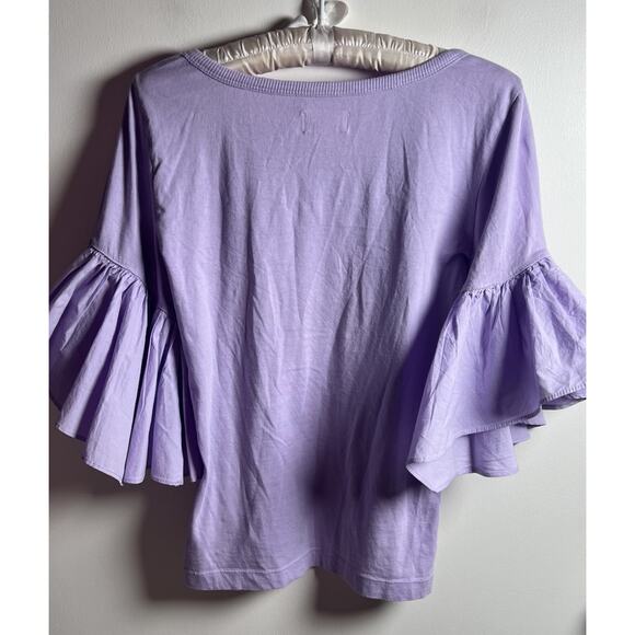 Maeve Anthropologie Ruffle-Sleeve Tee Blouse Top Solid Ribbed Lavender Sz M - Picture 6 of 11